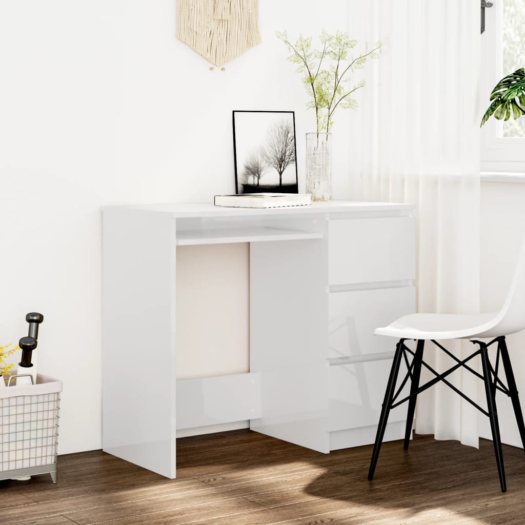 Bureau Blanc brillant 90x45x76 cm Bois d’ingénierie Bureaux vidaXL   