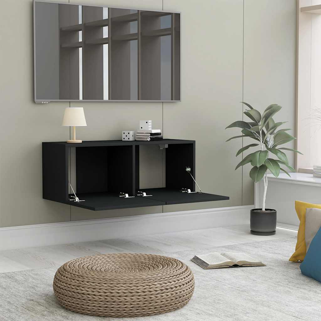 Meuble TV Noir 80x30x30 cm Bois d’ingénierie - XIOS