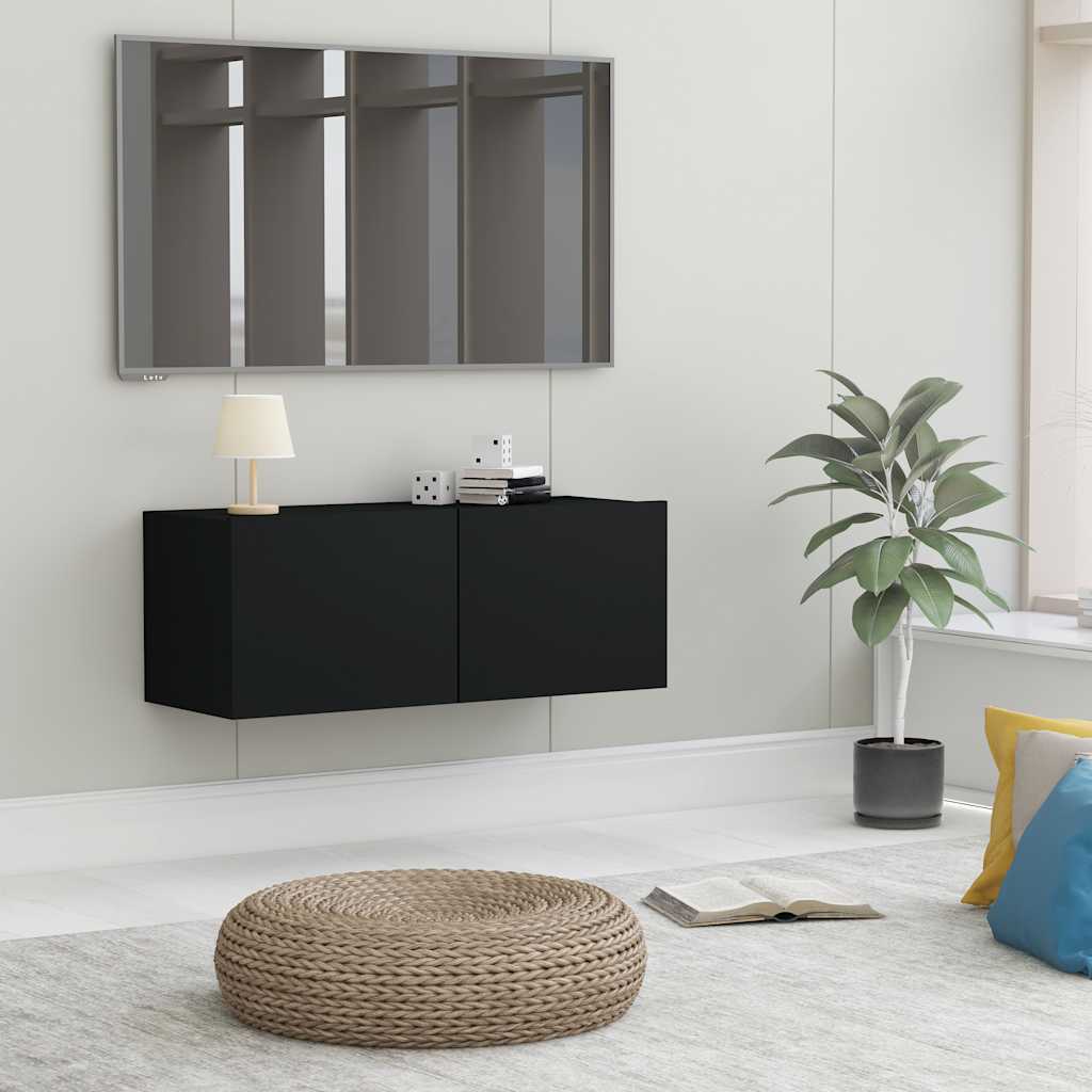 Meuble TV Noir 80x30x30 cm Bois d’ingénierie - XIOS