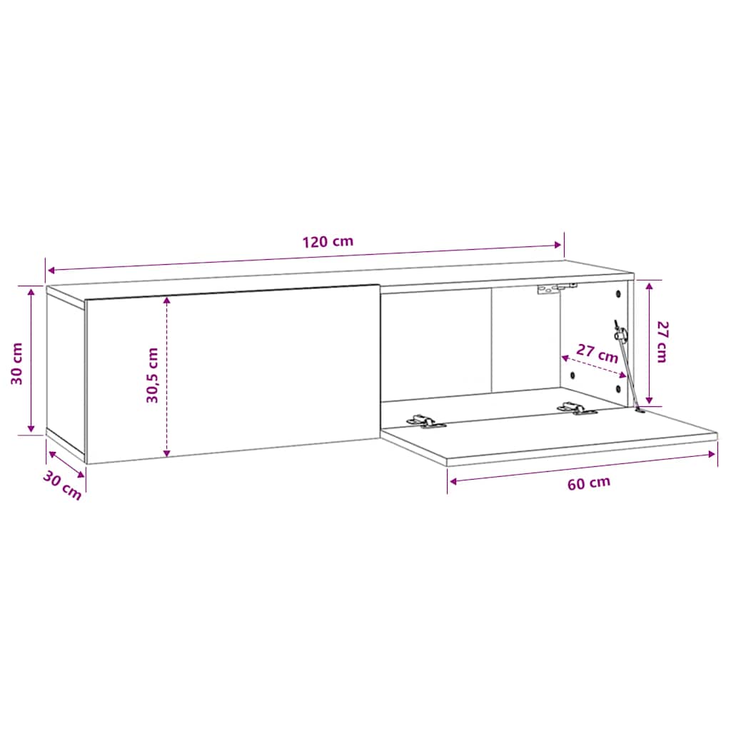 Meuble TV Blanc 120x30x30 cm Bois d’ingénierie