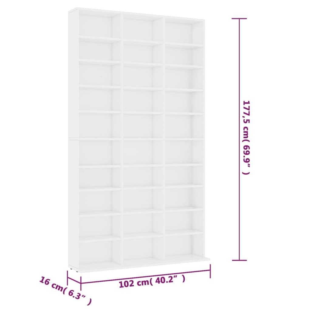 Armoire à CD Blanc 102x16x177,5 cm Bois d'ingénierie - XIOS