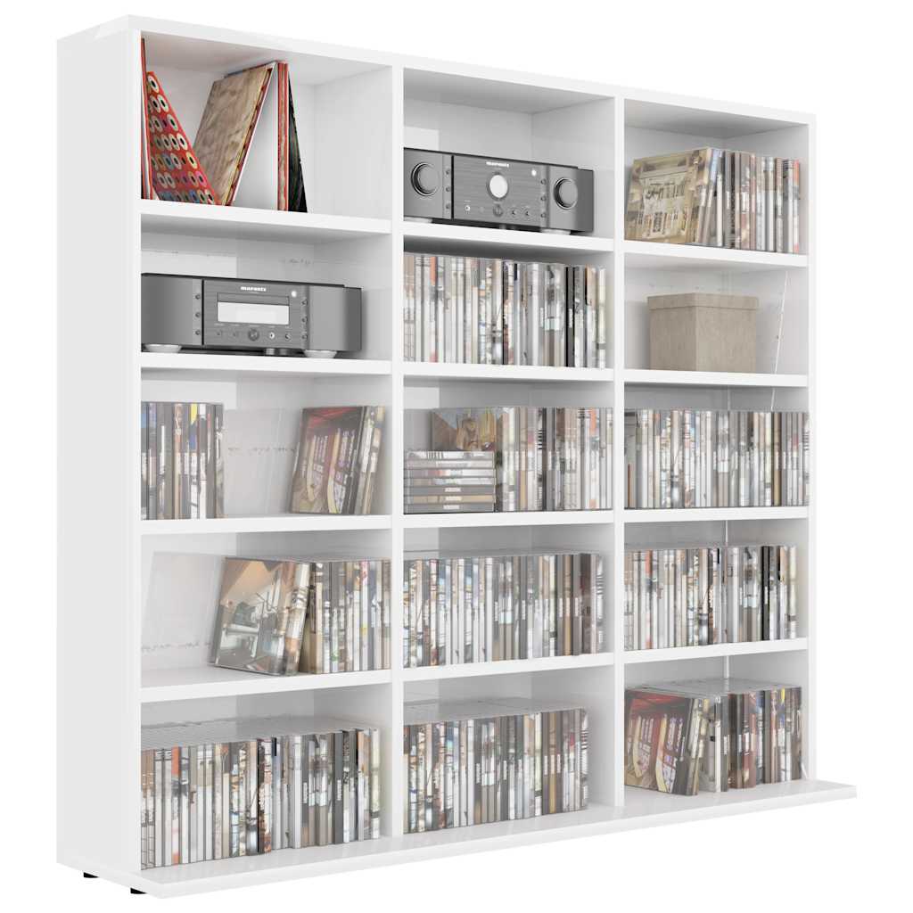 Armoire à CD Blanc brillant 100x23x89,5 cm Bois d’ingénierie - XIOS