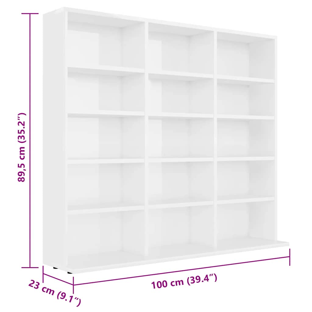 Armoire à CD Blanc brillant 100x23x89,5 cm Bois d’ingénierie - XIOS