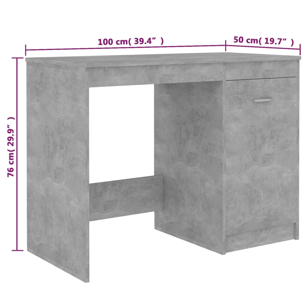 Bureau Gris béton 100x50x76 cm Bois d'ingénierie Bureaux vidaXL