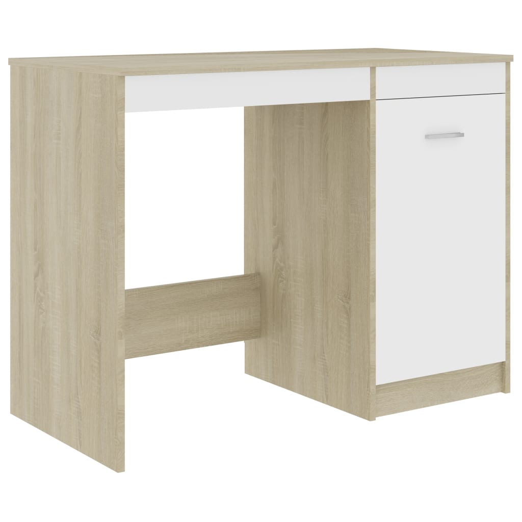 Bureau Blanc et chêne sonoma 100x50x76 cm Aggloméré