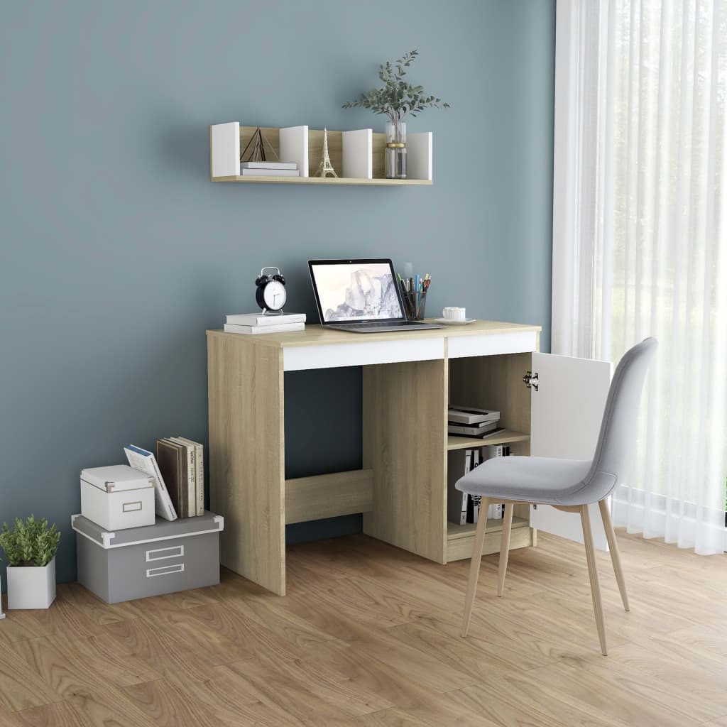 Bureau Blanc et chêne sonoma 100x50x76 cm Aggloméré