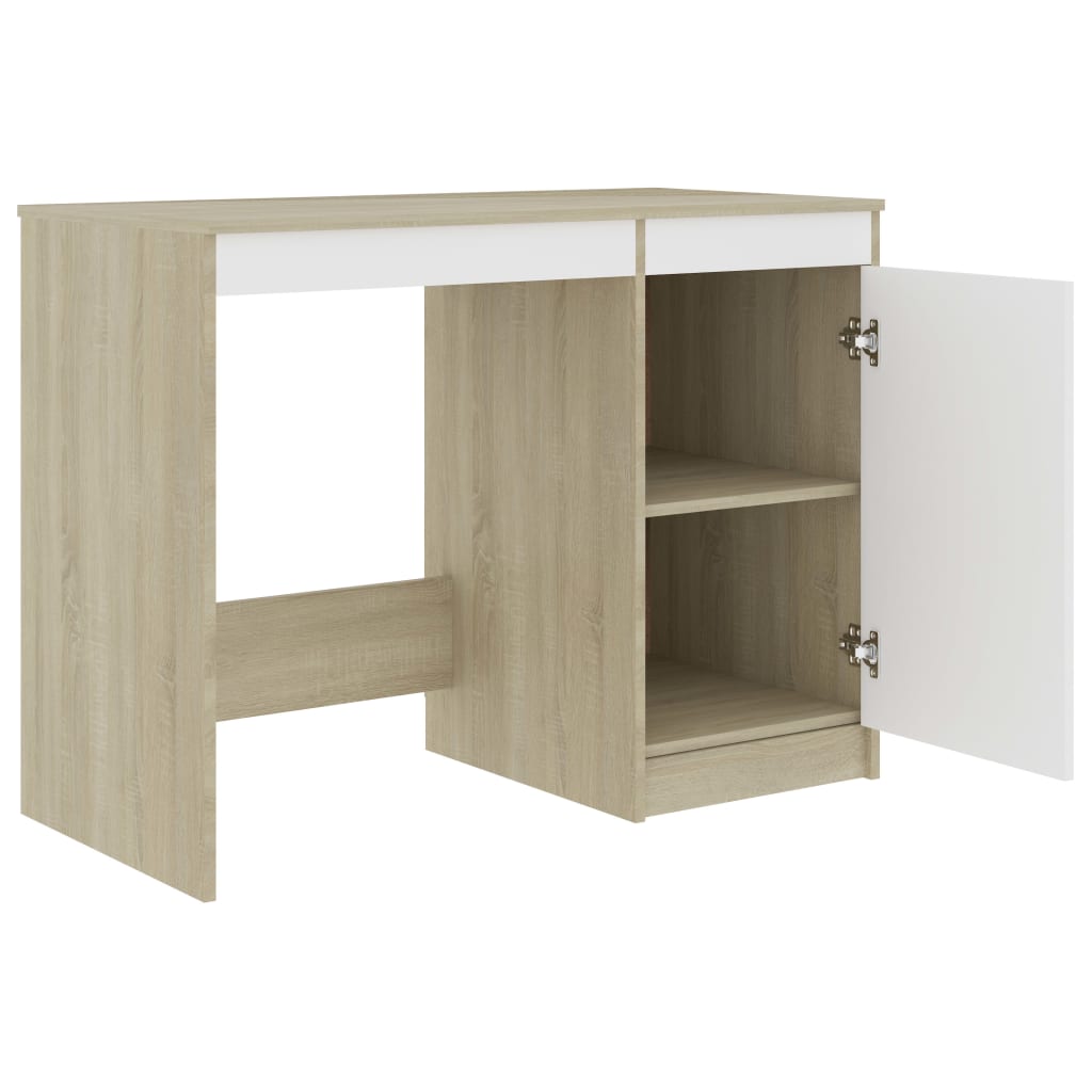 Bureau Blanc et chêne sonoma 100x50x76 cm Aggloméré