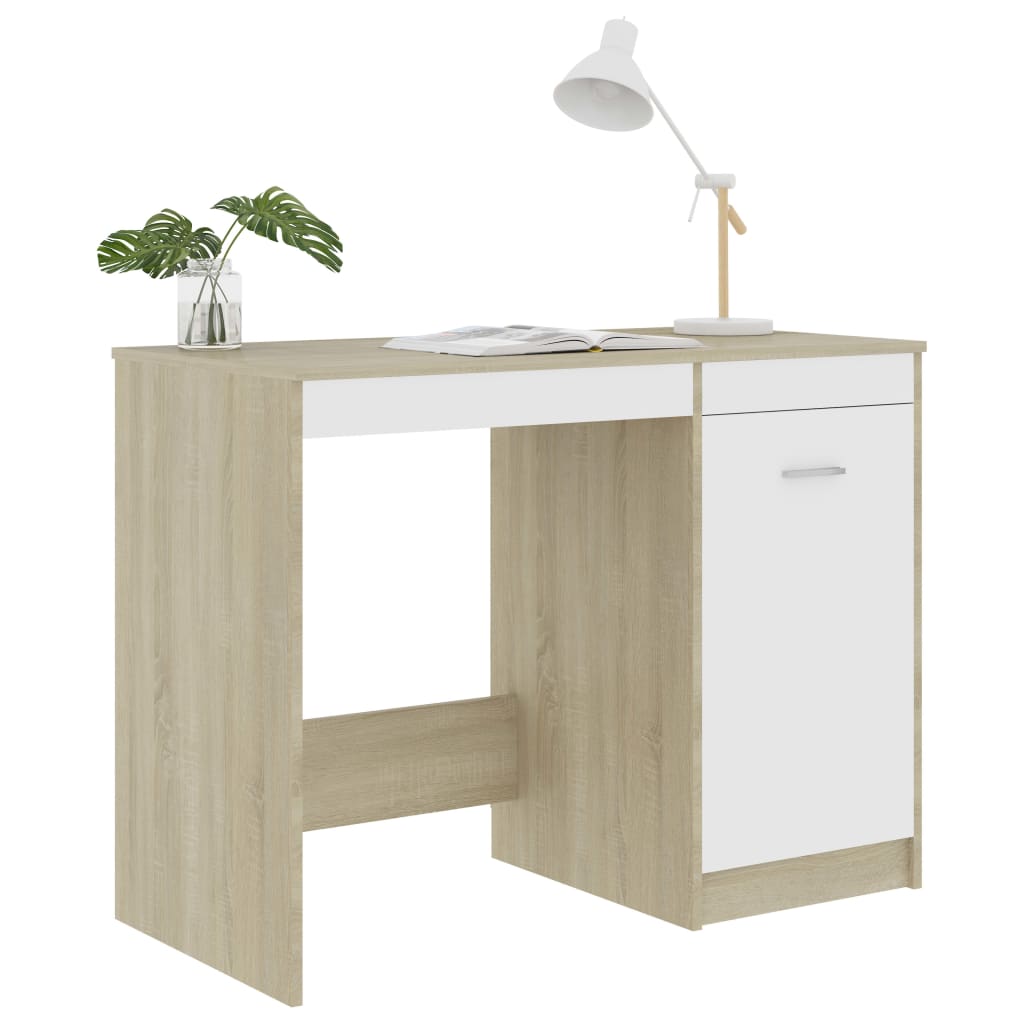 Bureau Blanc et chêne sonoma 100x50x76 cm Aggloméré