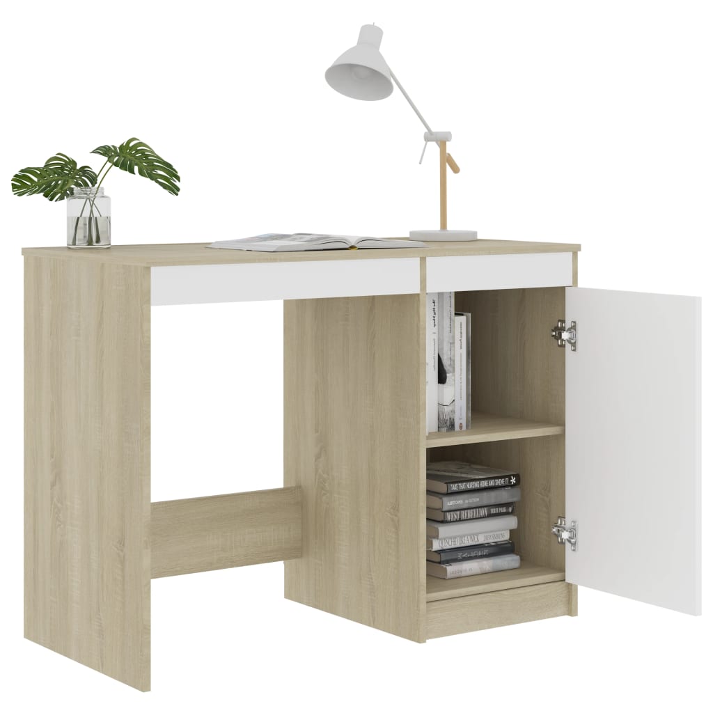 Bureau Blanc et chêne sonoma 100x50x76 cm Aggloméré