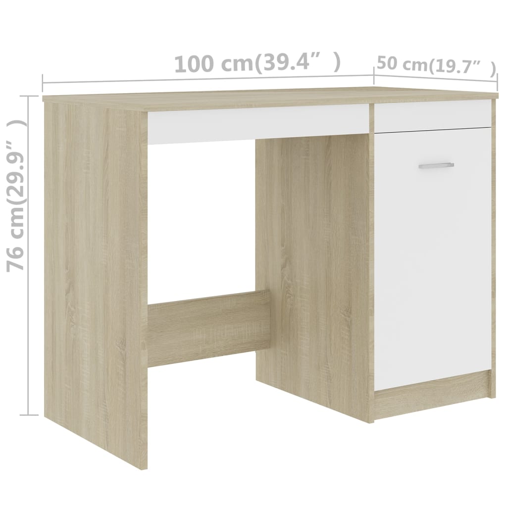 Bureau Blanc et chêne sonoma 100x50x76 cm Aggloméré