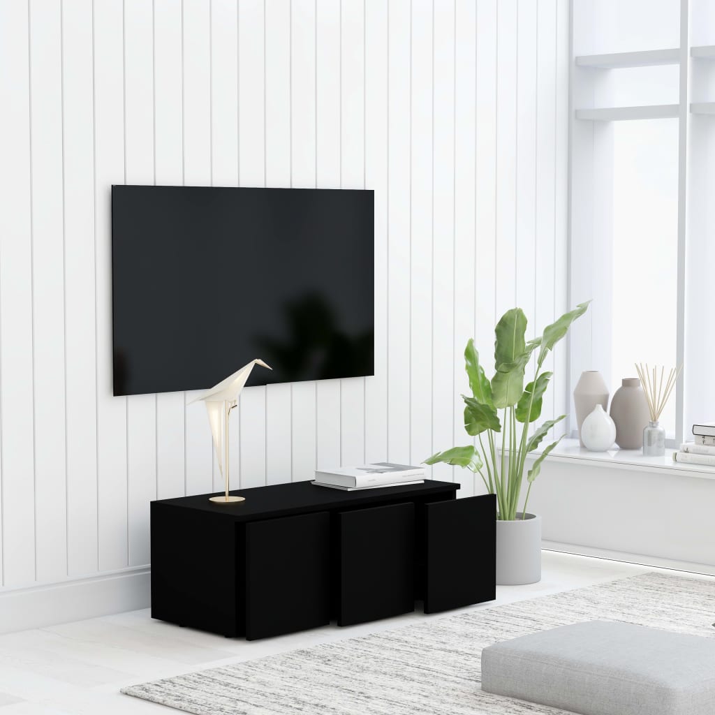Meuble TV Noir 80x34x30 cm Bois d'ingénierie - XIOS