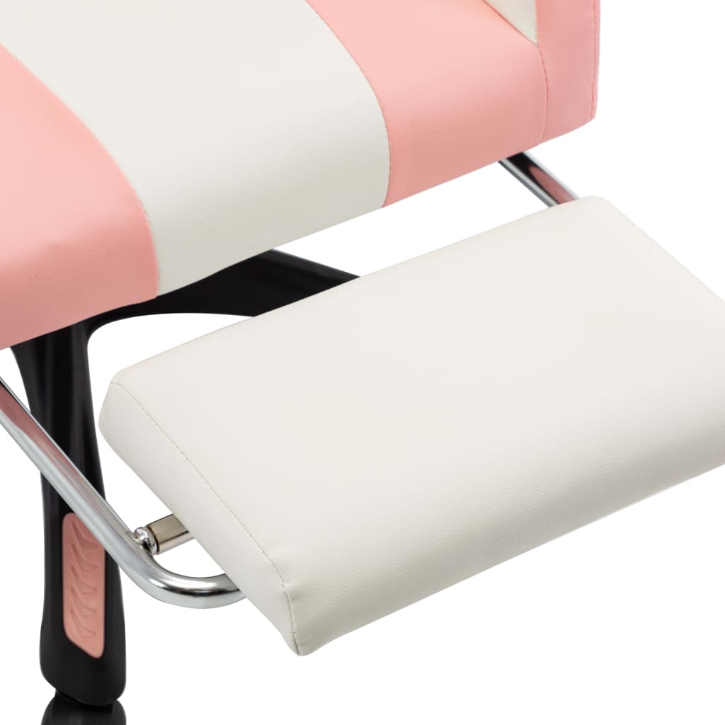 Fauteuil de jeux vidéo et repose-pied Rose et blanc Similicuir