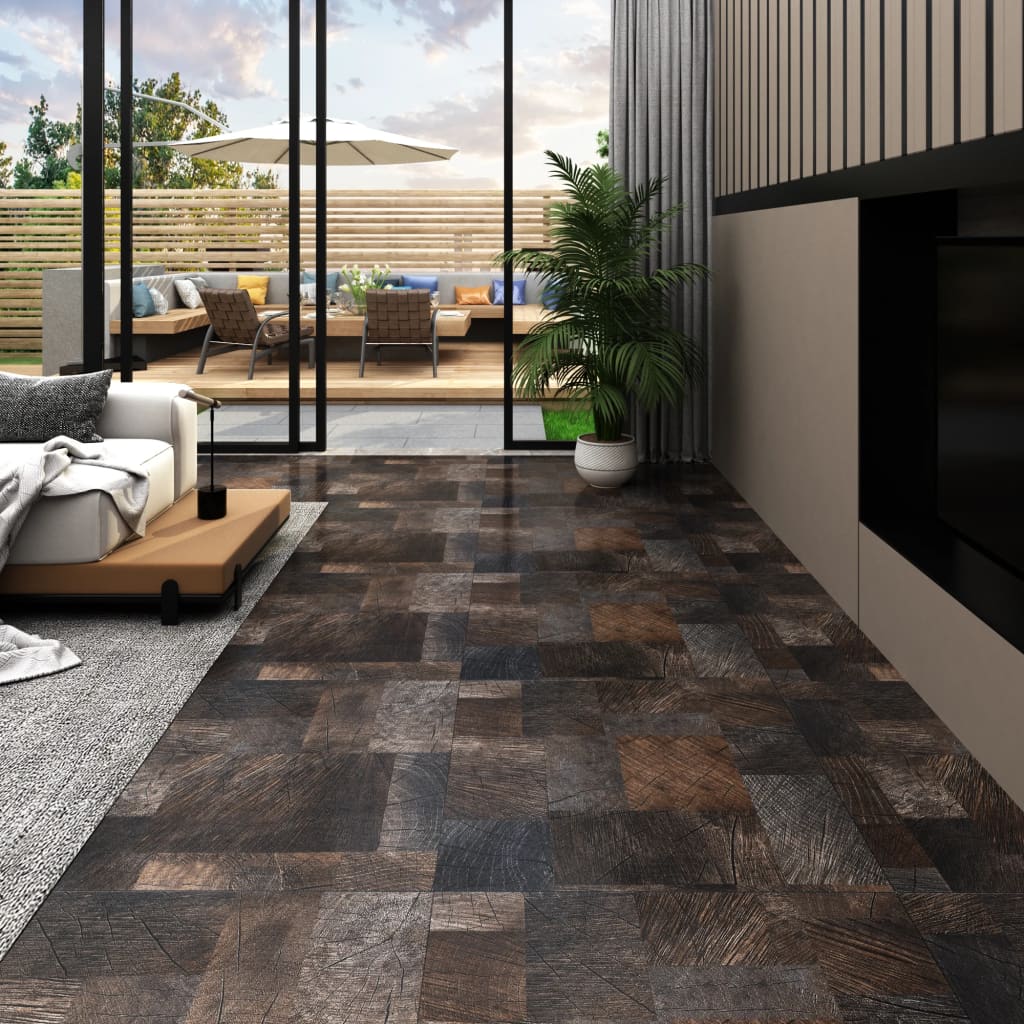 Dalle de plancher autoadhésif PVC 5,11 m² marron structure bois Tapis & revêtements de sol vidaXL