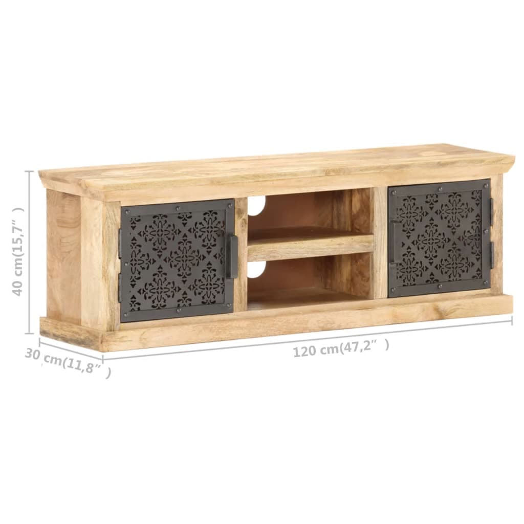 Meuble TV avec portes en acier 120x30x40 cm Bois de manguier - XIOS