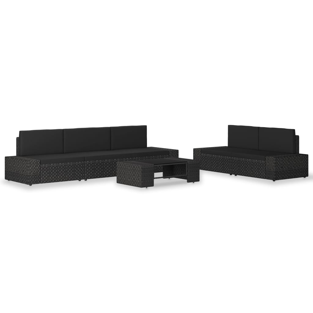 Salon de jardin 6 pcs Résine tressée Noir Salons de jardin vidaXL