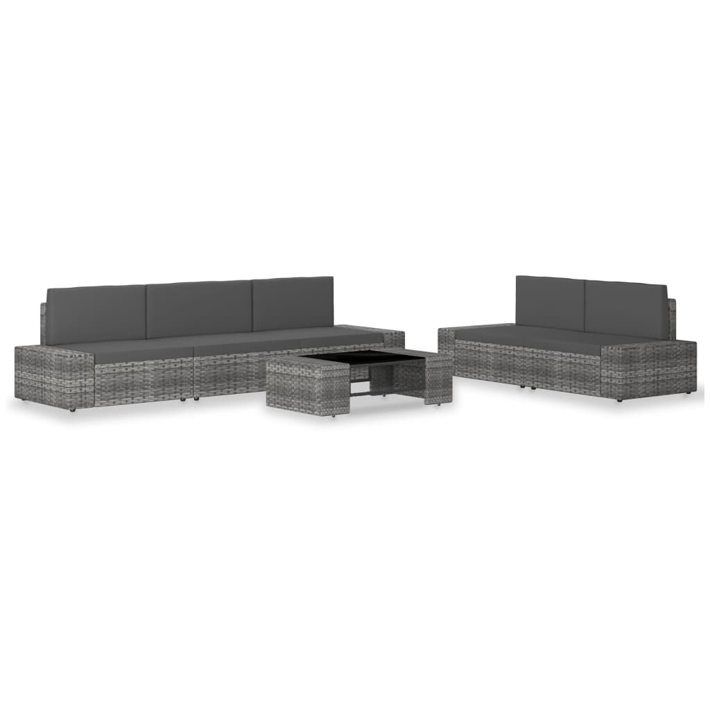 Salon de jardin 6 pcs Résine tressée Gris