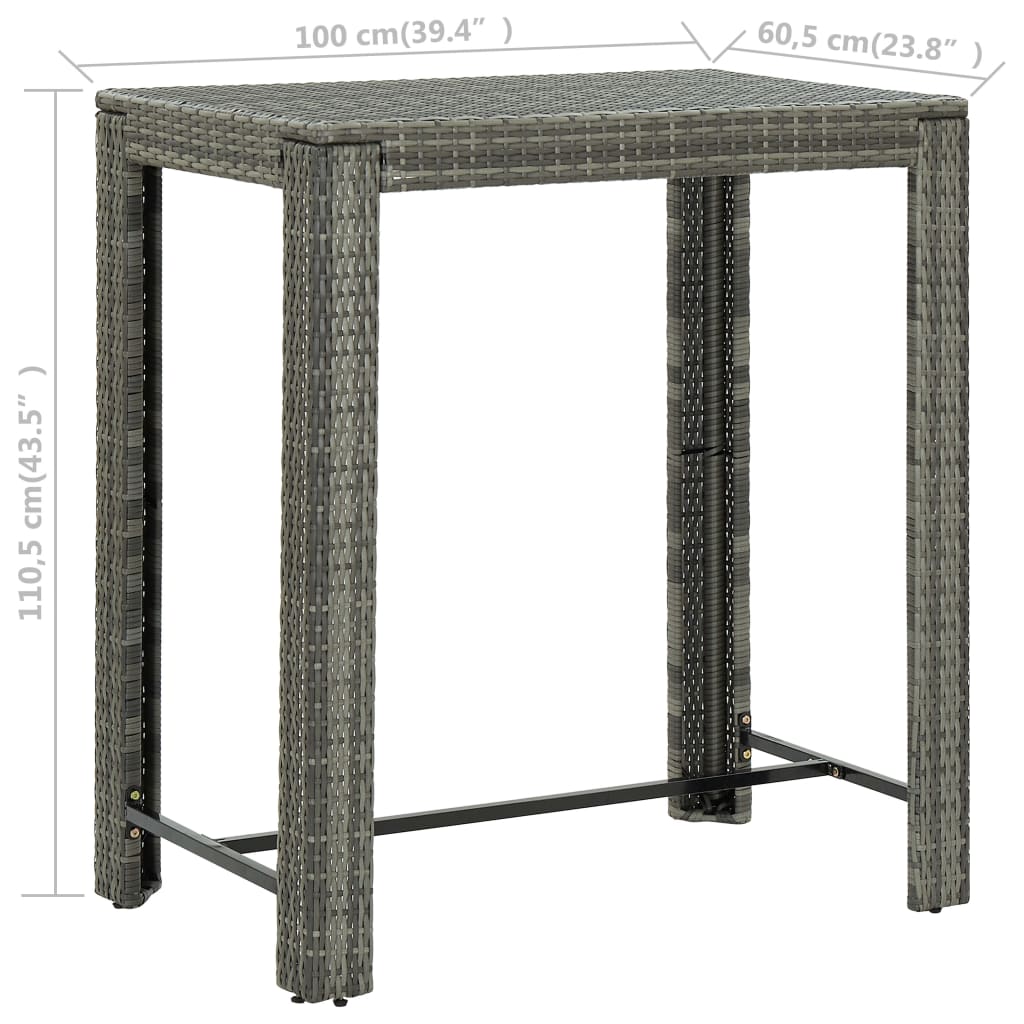 Table de bar de jardin Gris 100x60,5x110,5 cm Résine tressée Tables de jardin vidaXL