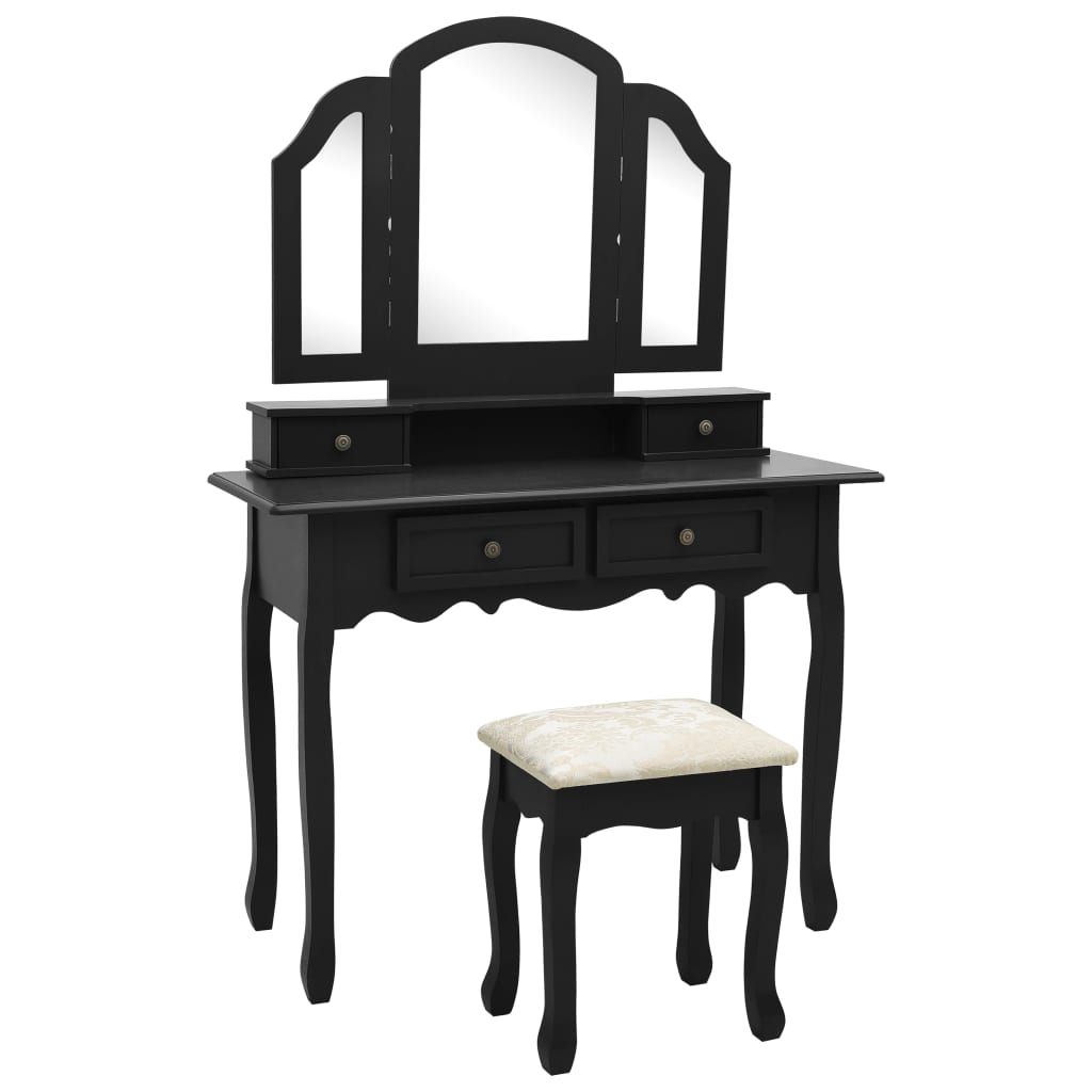 Ensemble de coiffeuse et tabouret Noir 100x40x146 cm Paulownia Coiffeuses vidaXL