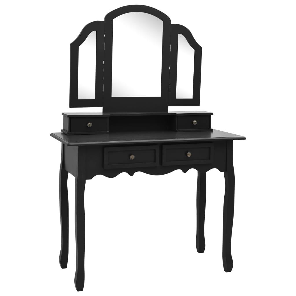 Ensemble de coiffeuse et tabouret Noir 100x40x146 cm Paulownia Coiffeuses vidaXL