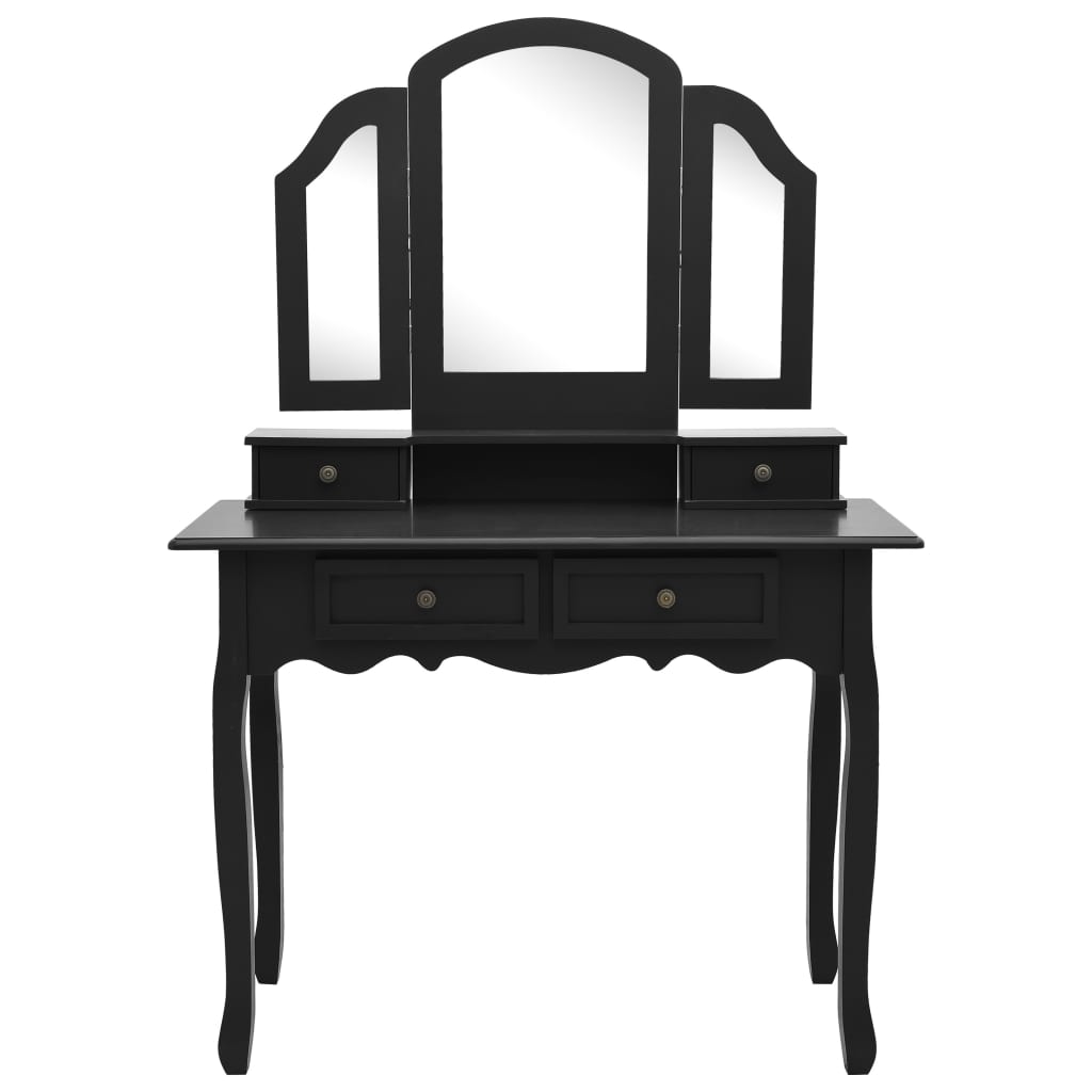 Ensemble de coiffeuse et tabouret Noir 100x40x146 cm Paulownia Coiffeuses vidaXL