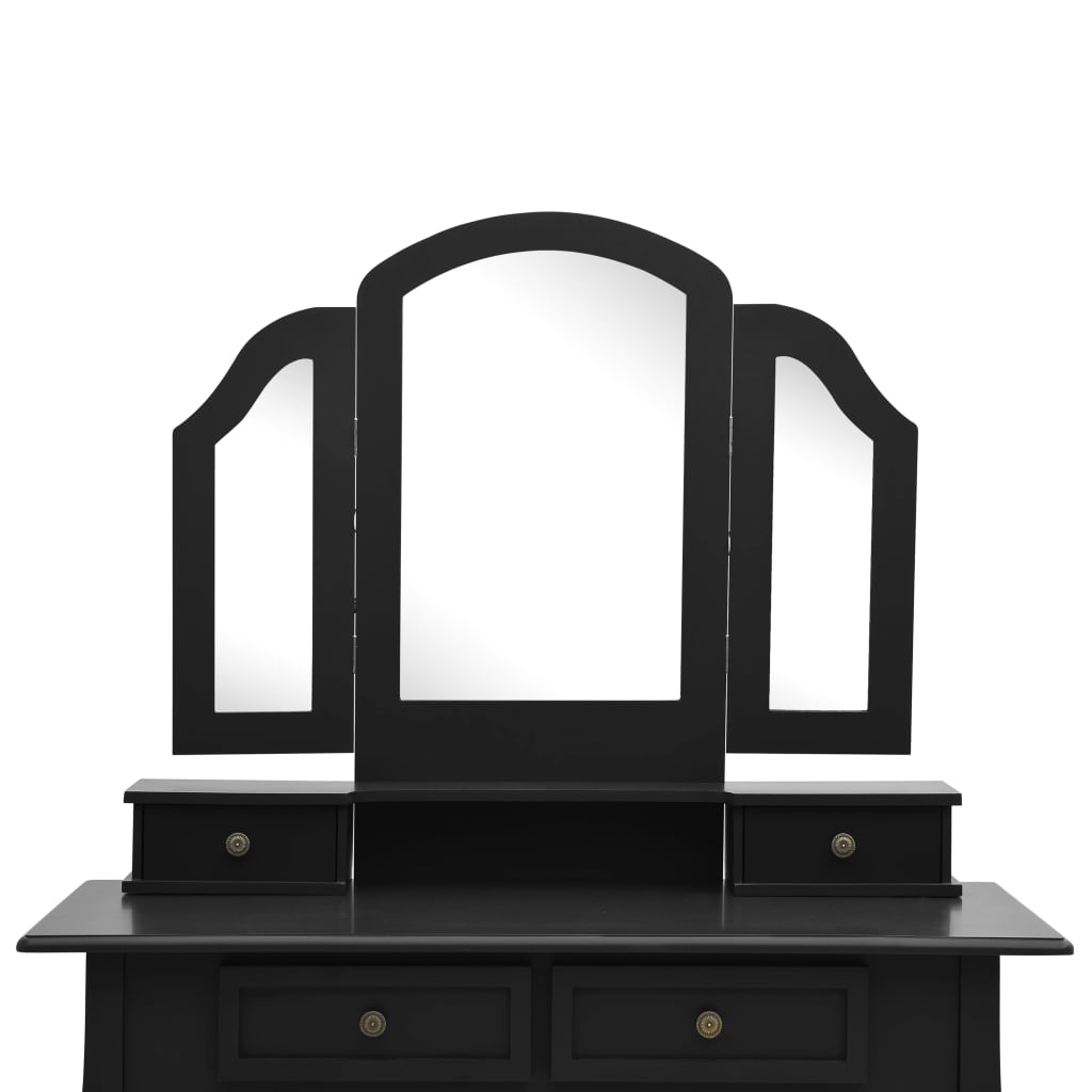 Ensemble de coiffeuse et tabouret Noir 100x40x146 cm Paulownia Coiffeuses vidaXL