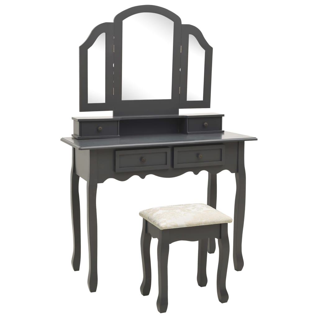 Ensemble de coiffeuse avec tabouret Gris 100x40x146cm Paulownia - XIOS