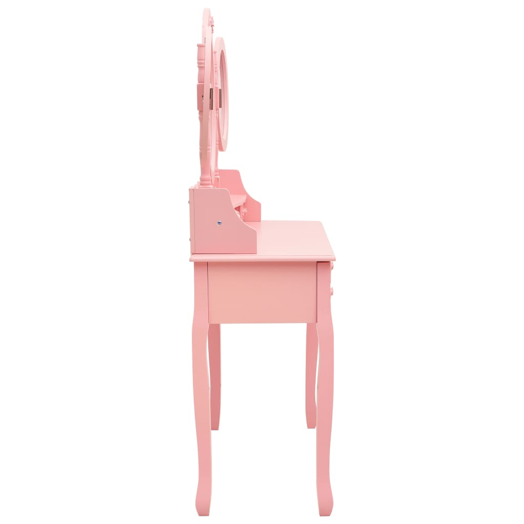 Coiffeuse avec tabouret et miroir pliable en 3 Rose - XIOS