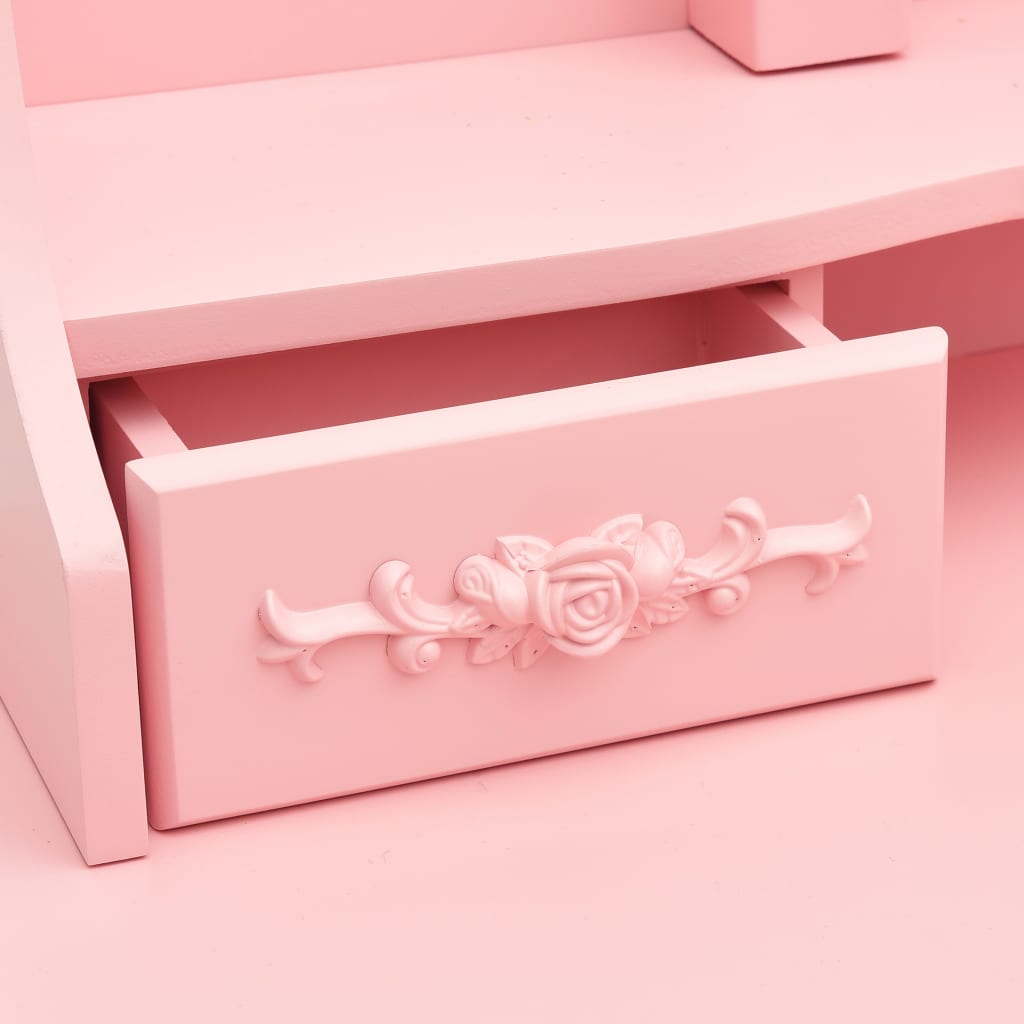 Coiffeuse avec tabouret et miroir pliable en 3 Rose - XIOS