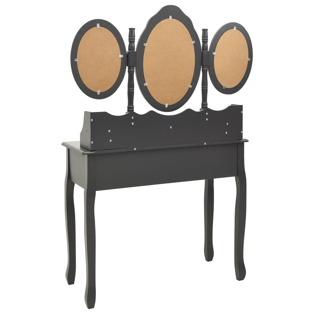 Coiffeuse avec tabouret et miroir pliable en 3 Gris - XIOS