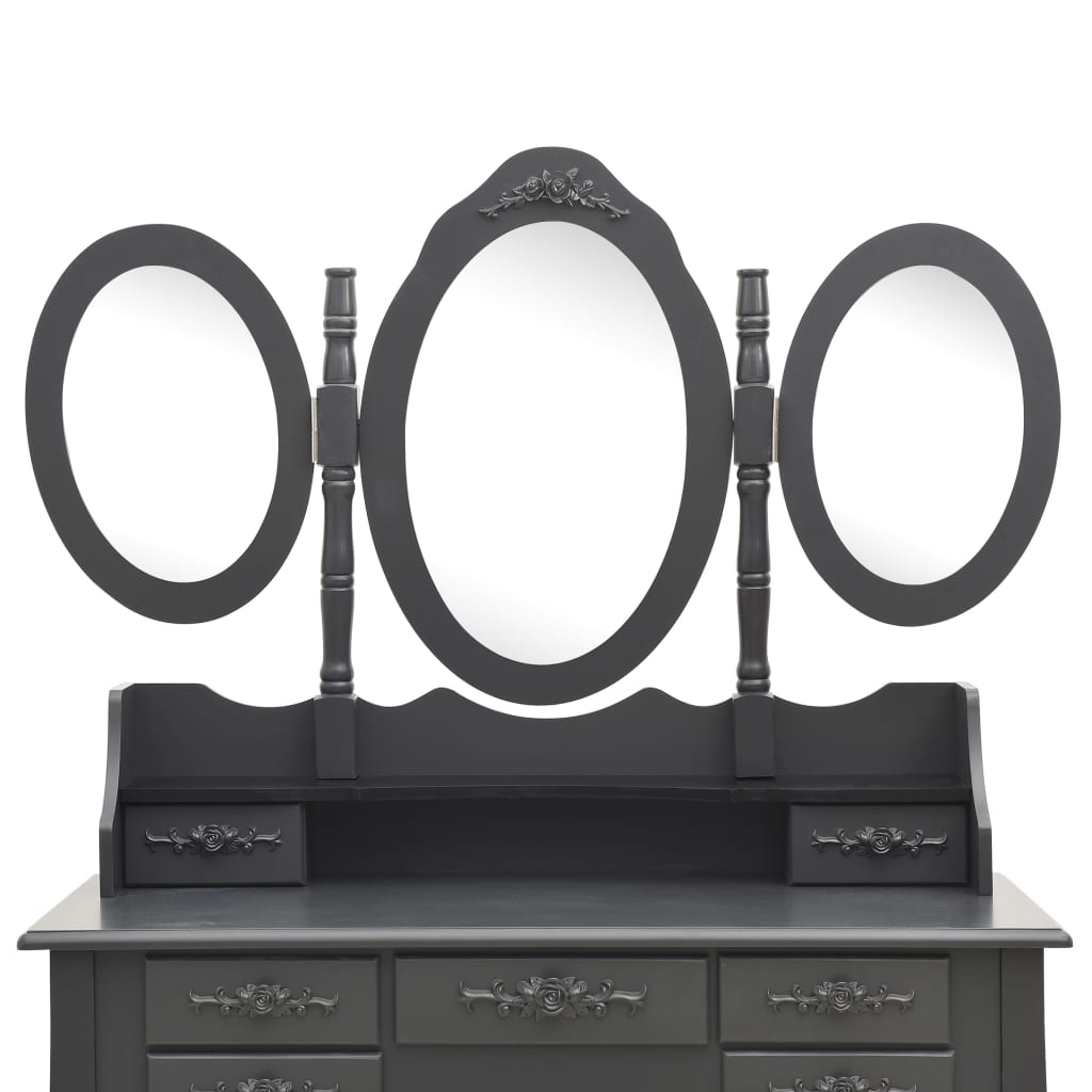 Coiffeuse avec tabouret et miroir pliable en 3 Gris - XIOS