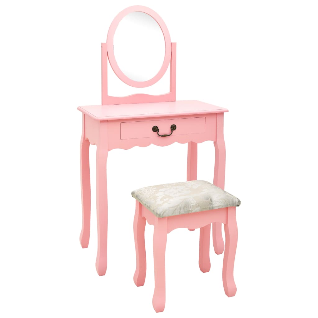 Coiffeuse et tabouret Rose 65x36x128 cm Bois de paulownia MDF - XIOS
