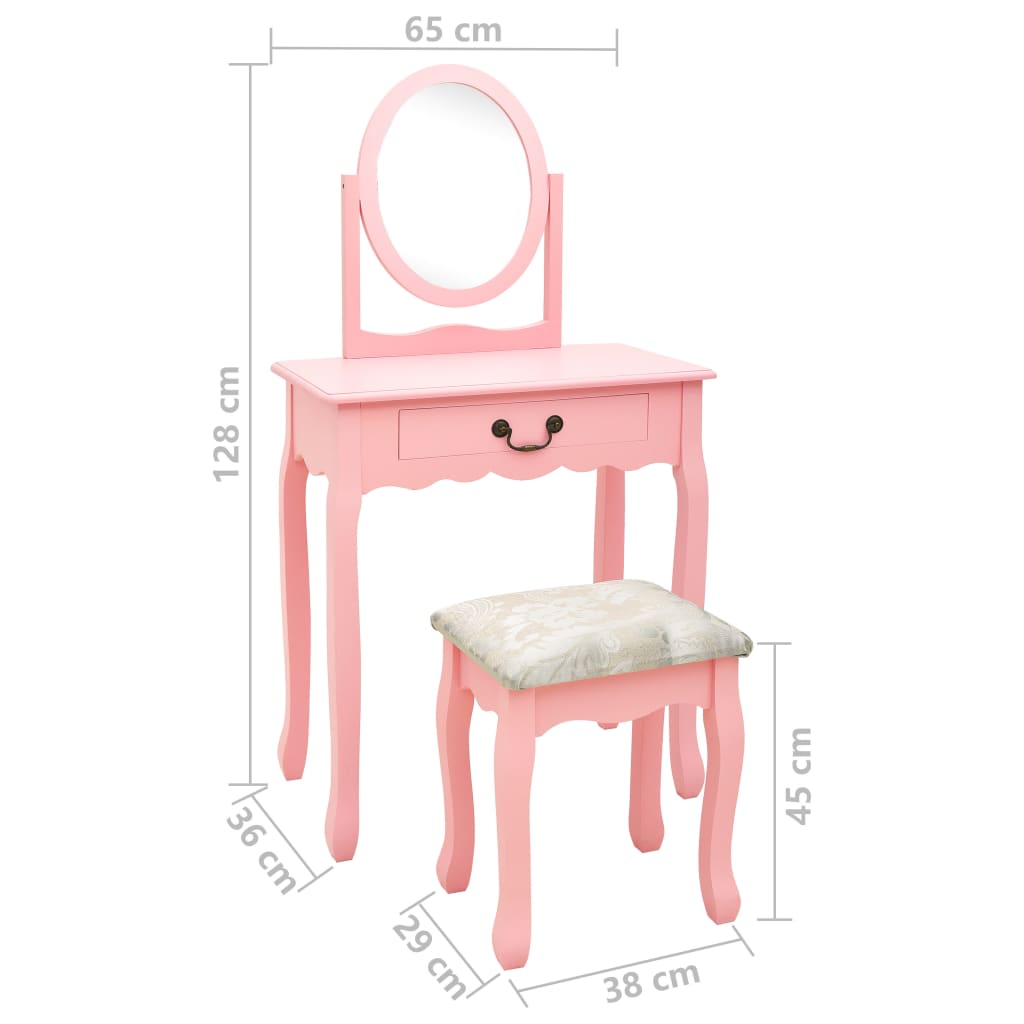 Coiffeuse et tabouret Rose 65x36x128 cm Bois de paulownia MDF - XIOS