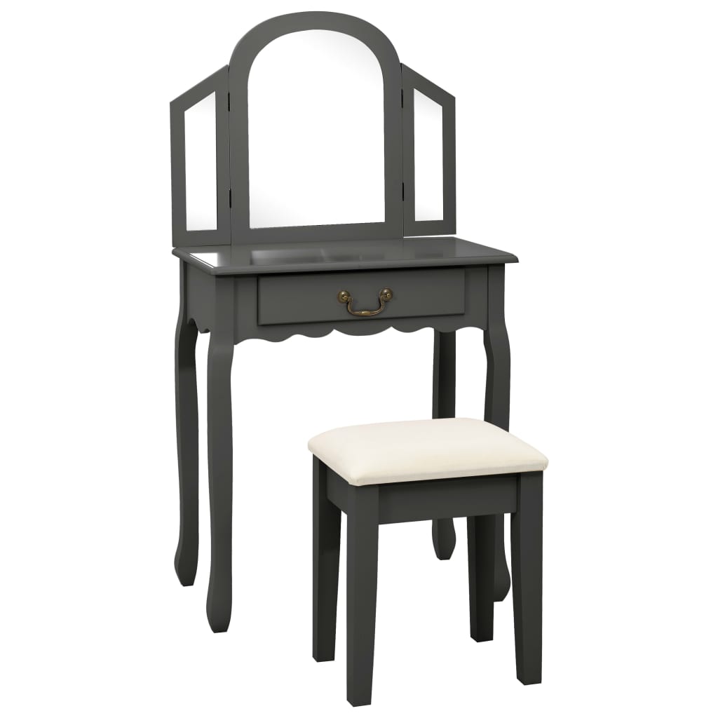 Coiffeuse et tabouret Gris 65x36x128 cm Bois de paulownia MDF - XIOS