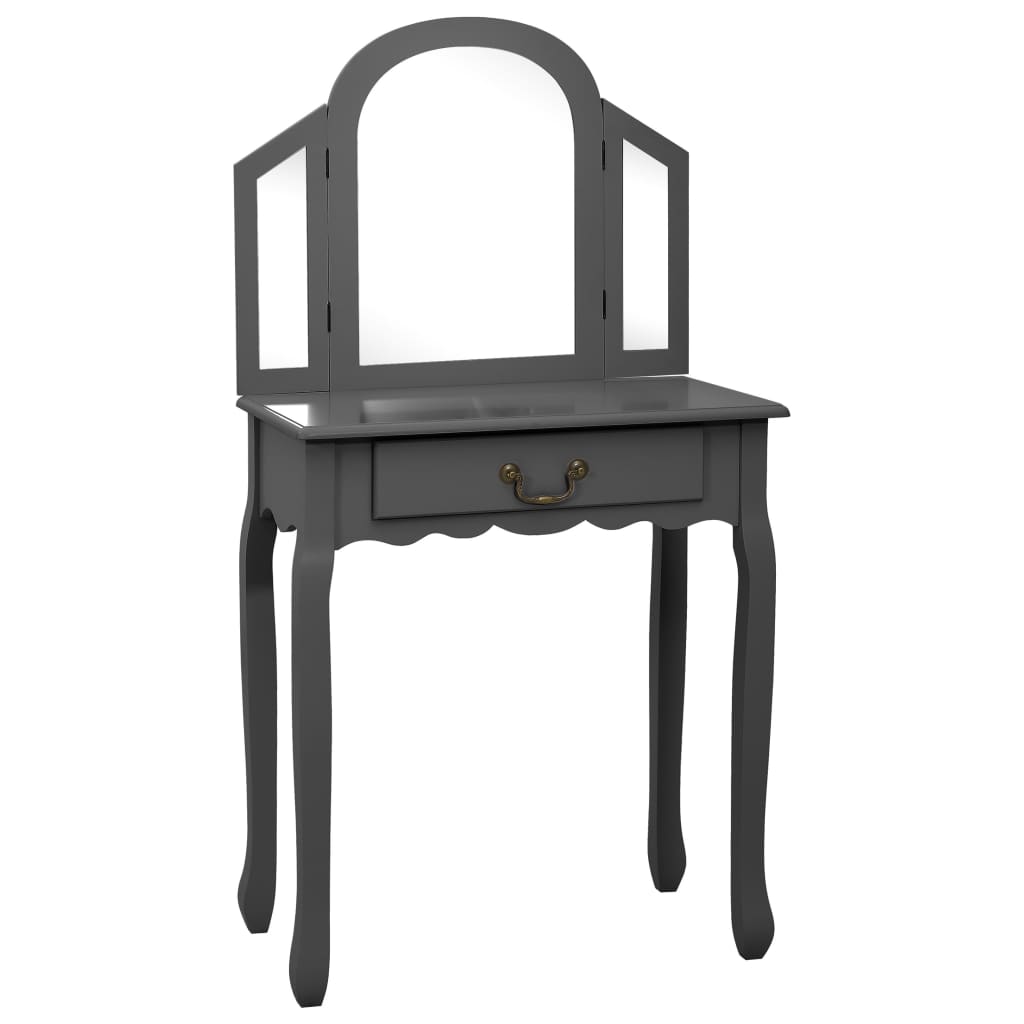 Coiffeuse et tabouret Gris 65x36x128 cm Bois de paulownia MDF - XIOS