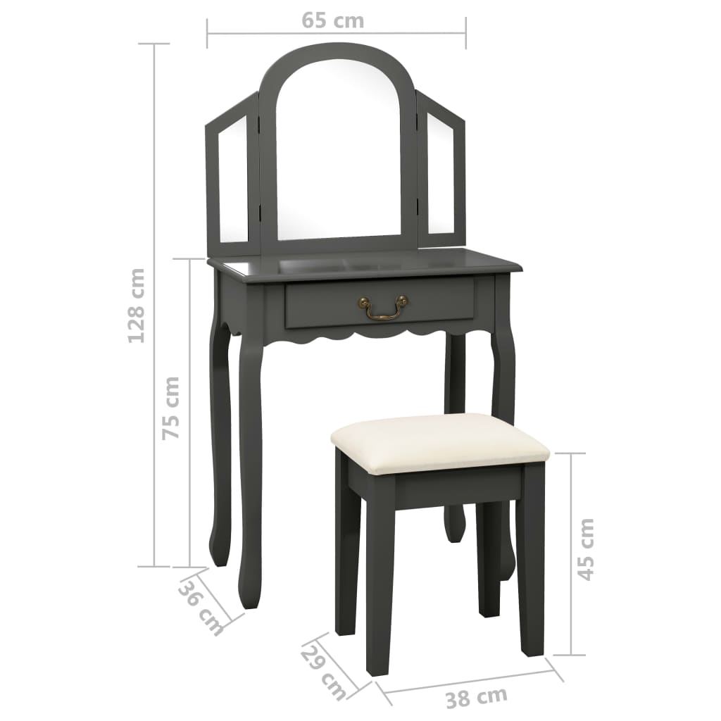 Coiffeuse et tabouret Gris 65x36x128 cm Bois de paulownia MDF - XIOS