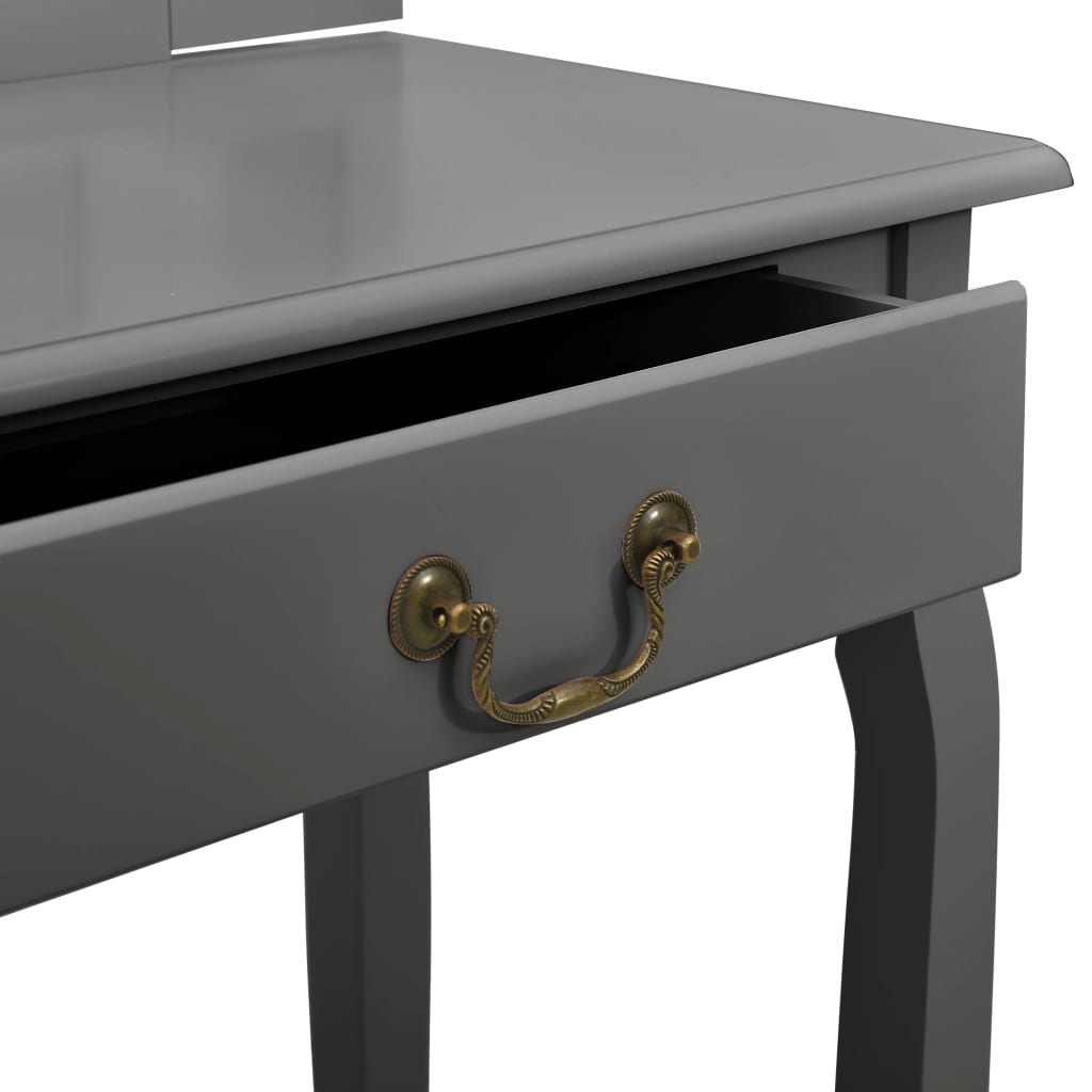 Coiffeuse et tabouret Gris 65x36x128 cm Bois de paulownia MDF - XIOS