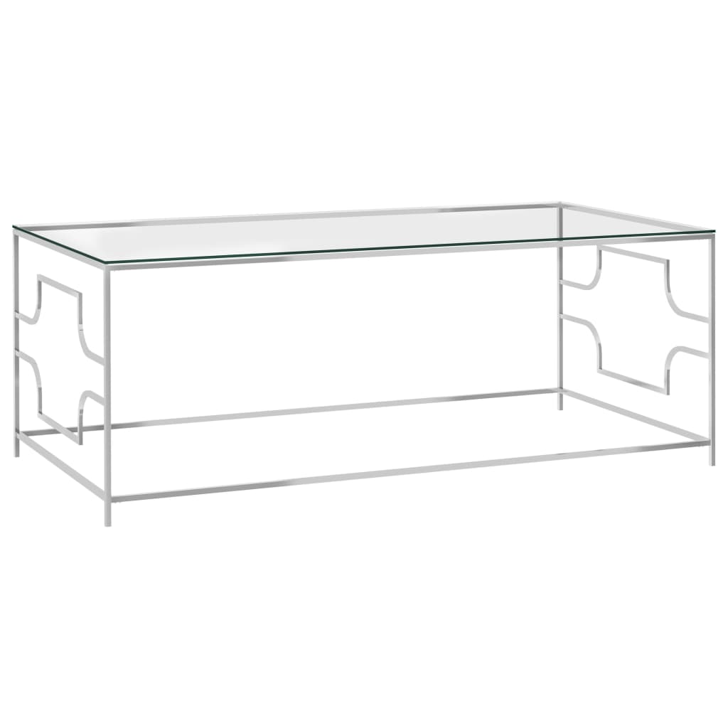 Table basse Argenté 120x60x45 cm Acier inoxydable et verre - XIOS