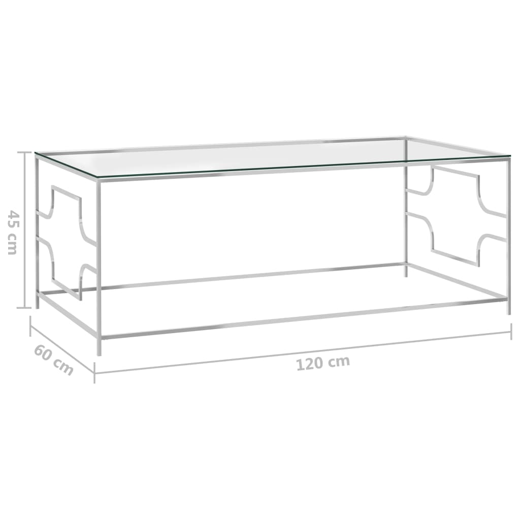 Table basse Argenté 120x60x45 cm Acier inoxydable et verre - XIOS