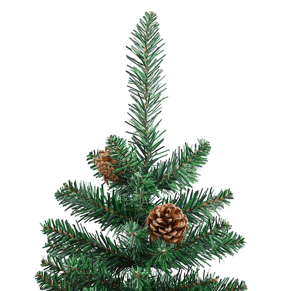 Sapin de Noël mince avec bois véritable et cônes vert 180cm PVC - XIOS