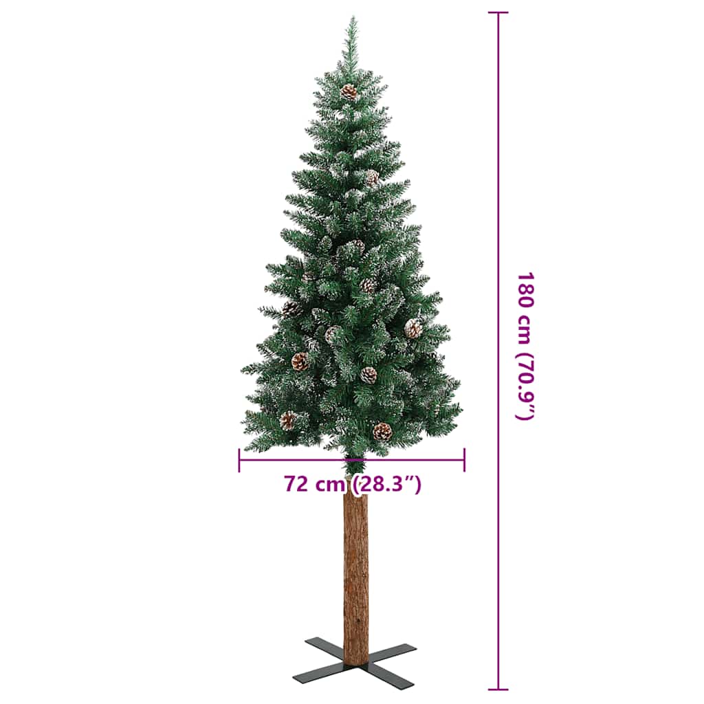 Sapin de Noël mince bois véritable et neige blanche vert 180 cm - XIOS