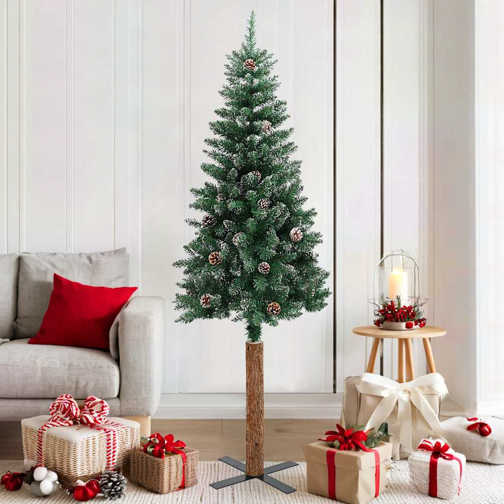 Sapin de Noël mince bois véritable et neige blanche vert 180 cm - XIOS