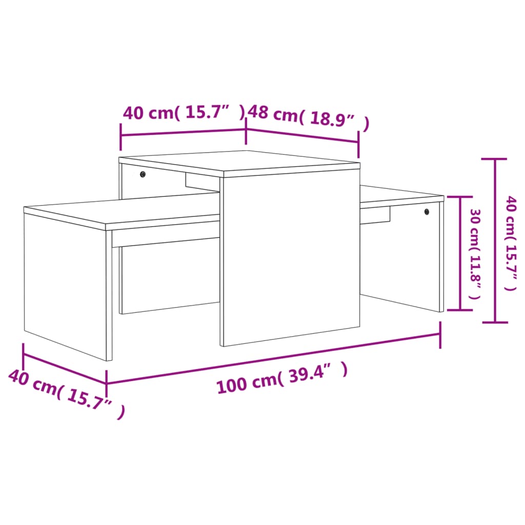 Ensemble de table basse Gris béton 100x48x40 cm Bois ingénierie - XIOS