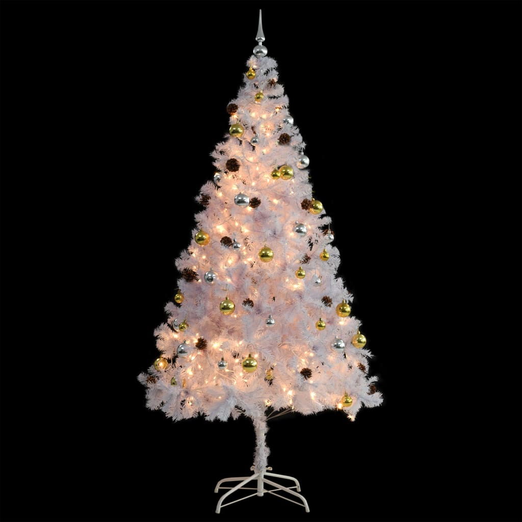 Arbre de Noël artificiel pré-éclairé avec boules blanc 210 cm - XIOS