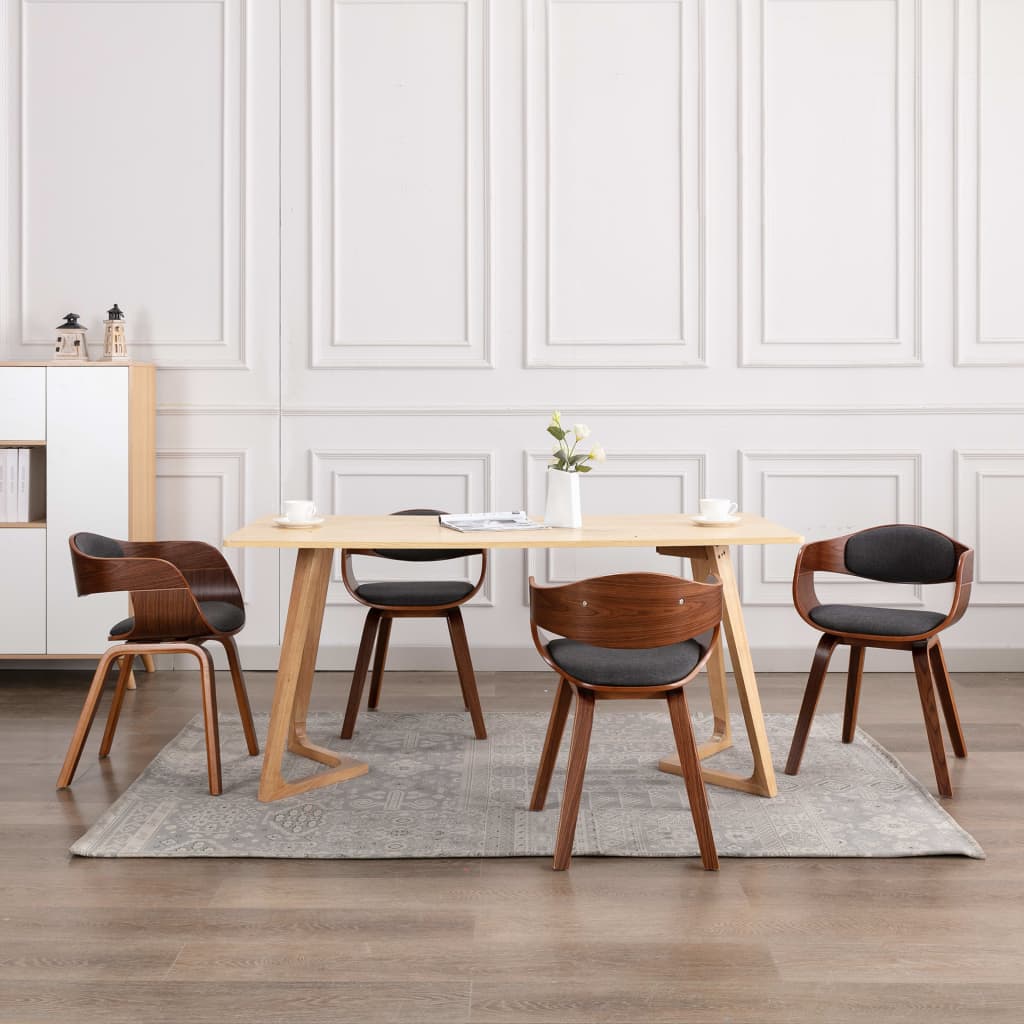 Chaises à manger lot de 6 bois courbé et tissu gris - XIOS