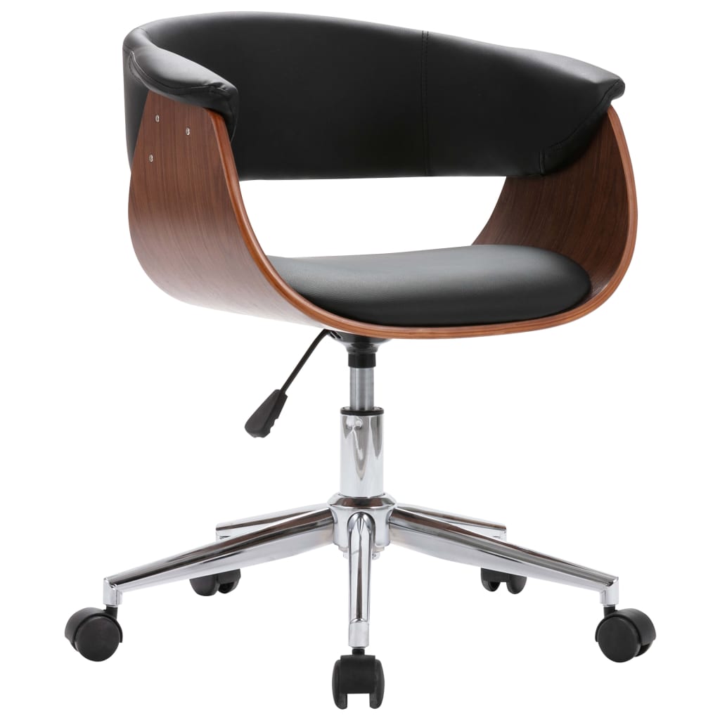 Chaise pivotante de bureau Noir Bois courbé et similicuir XIOS