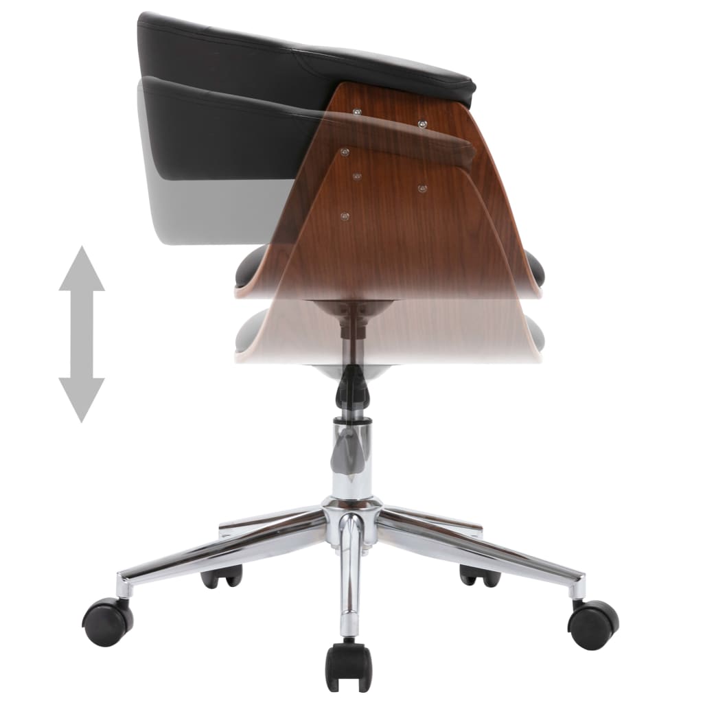 Chaise pivotante de bureau Noir Bois courbé et similicuir XIOS