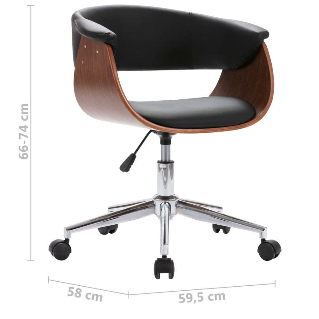 Chaise pivotante de bureau Noir Bois courbé et similicuir XIOS