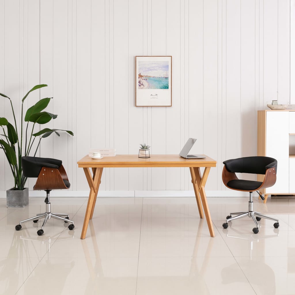 Chaise pivotante de bureau Noir Bois courbé et similicuir XIOS