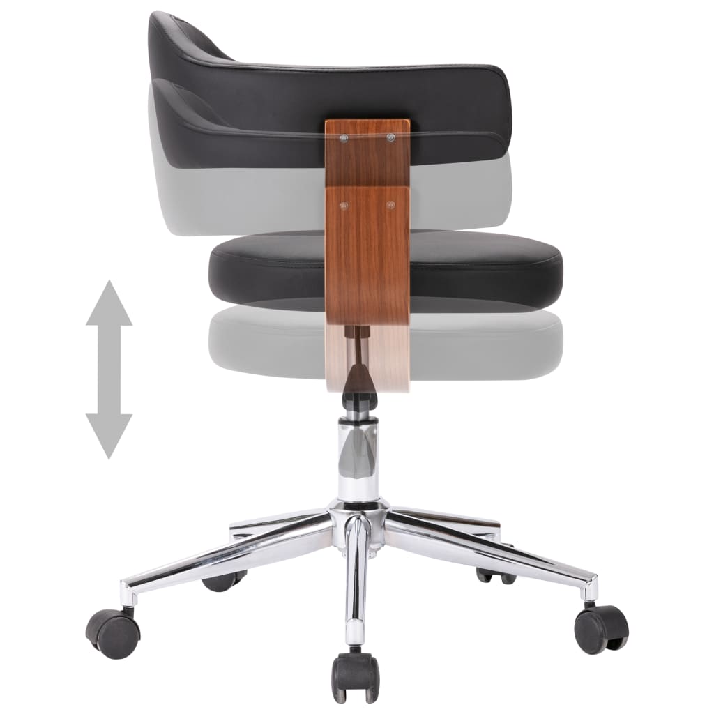 Chaise pivotante de bureau Noir Bois courbé et similicuir XIOS