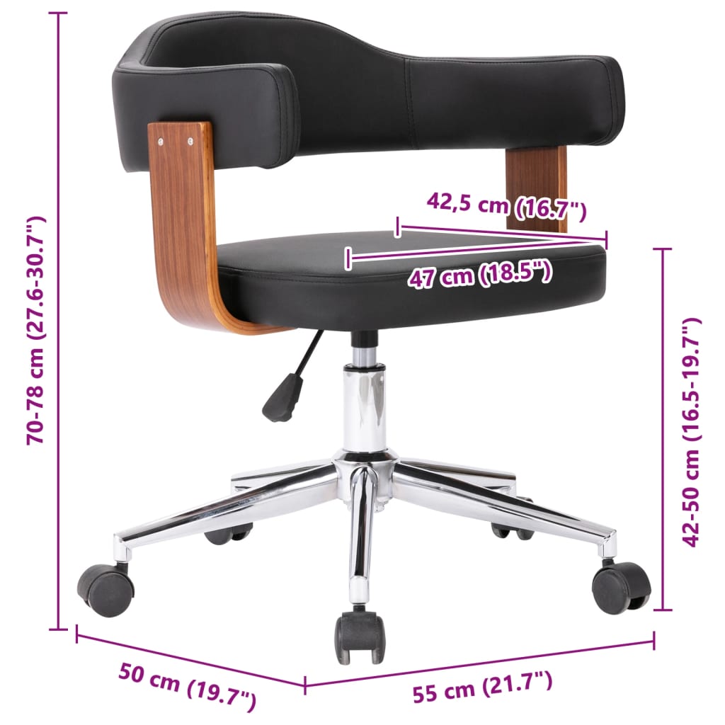 Chaise pivotante de bureau Noir Bois courbé et similicuir XIOS